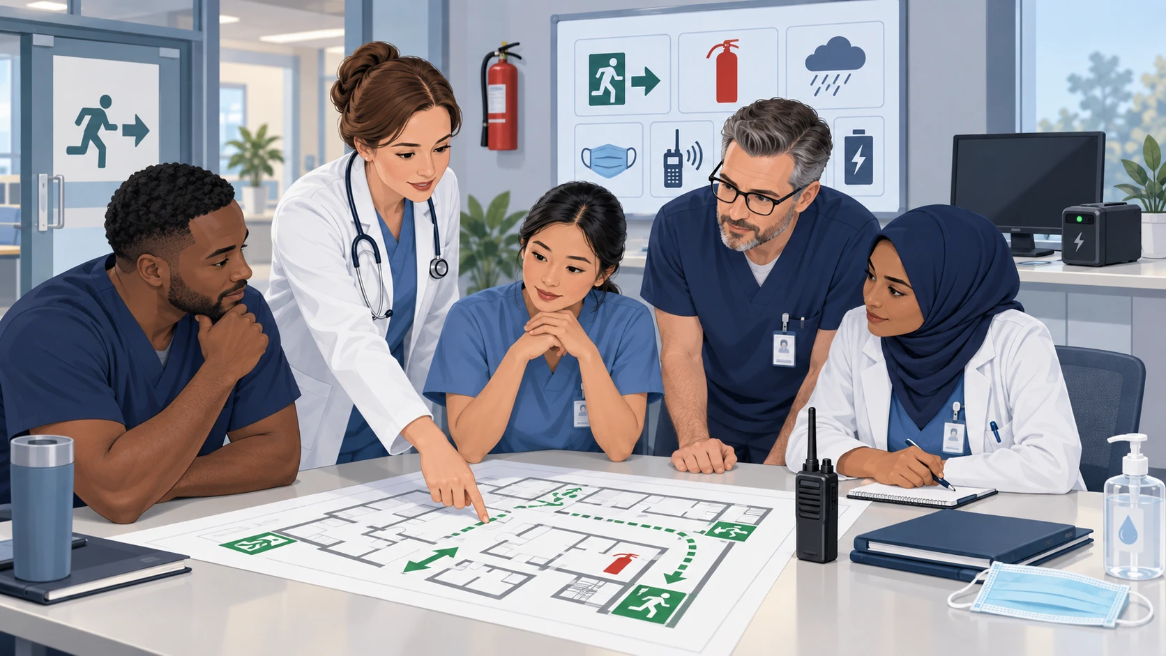 Healthcare employees completing emergency preparedness training