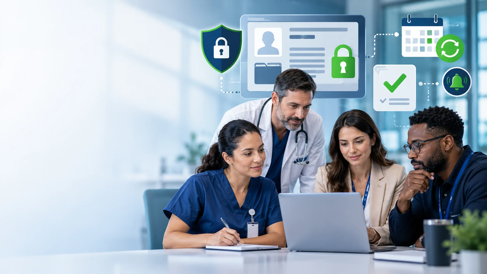 Healthcare employees completing HIPAA privacy and security training
